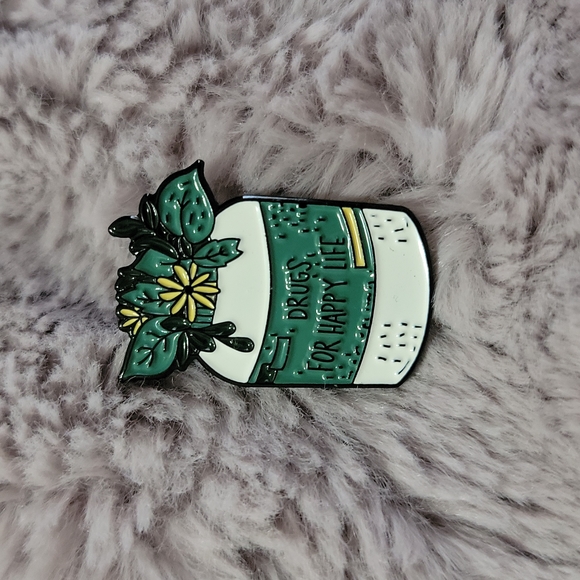 Plant Medicine Enamel Pin "Drugs For Happy Life" Novelty Gift - Picture 3 of 4